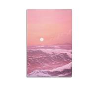 Scenic Beach Sunset Canvas Wall Art Pink Ocean Wave Landscape Artwork Modern Coastal Wall Decor Gallery Style Picture Print Poster for Home Bedroom Living Room Office Hanging Paintings Poster 12x18in