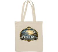 Scenic Coastal Lighthouse with Mountain View Natural Cotton Tote Bag White