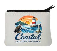 Scenic Coastal Watch with Birds and Lighthouse Neoprene Coin Purse Pouch 10x11cm White