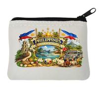 Scenic Filipino Cultural Heritage Display Neoprene Coin Purse Pouch 10x11cm White