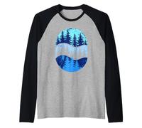 Scenic Forest Silhouette Layered Pine Trees Nature Art Raglan Baseball Tee