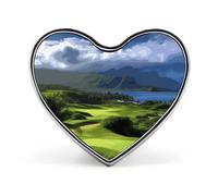Scenic Hawaii Golf Tropical Buttons Pin Memorial Boutonniere for Wedding Groom Bride, Customize Lapel Heart Pin for Christmas, Men Women Costume Decorative Fashionable Brooches