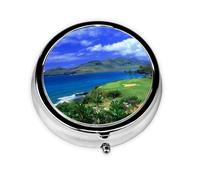 Scenic Hawaii Golf Tropical This Small, Printed, Round Pill Box is a Portable Pill and Vitamin Organizer Perfect for Pockets, Purses, and Travel.