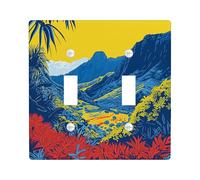 Scenic Light Switch Cover Plate, Blue Yellow Red Double Toggle Wall Plate, Spring Summer Mountain Scene, Standard Size Thermoplastic Plate Cover Double Toggle