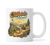 Scenic Mountain Camping Adventure at Sunset Ceramic Tea Coffee Mug White
