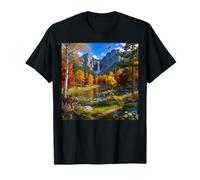 Scenic Mountain Waterfall Autumn Forest Landscape Nature T-Shirt