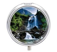 Scenic Mountain Waterfall Decorative Metal Pill Box 3-Compartment - Portable Medicine Organizer for Vitamins, Travel Pill Case with BPA-Free Inserts, Personalized Gift for Women Men