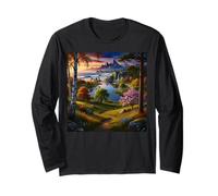 Scenic Mountain Waterfall & Ocean Paradise Nature Landscape Long Sleeve T-Shirt