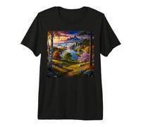 Scenic Mountain Waterfall & Ocean Paradise Nature Landscape Premium T-Shirt