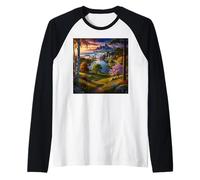 Scenic Mountain Waterfall & Ocean Paradise Nature Landscape Raglan Baseball Tee