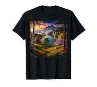 Scenic Mountain Waterfall & Ocean Paradise Nature Landscape T-Shirt