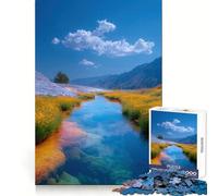 Scenic River Landscape with Yellow Flowers 1000 Pieces Jigsaw Puzzles for Teenagers Enhance Memory Easy Leisure Firm Cut Wall Art Decor (50x75cm)
