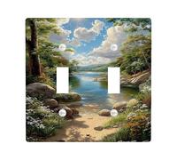 Scenic River Light Switch Cover Plate/Outlet Covers, Lush Green Nature for Home Decor, Thermoplastic Wall Plates, Standard Size Double Toggle
