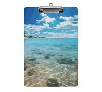 Scenic Sea Water Clipboard, A4 Acrylic Clipboard with Hanging Hole, Ultra-Light Clip Board - Holds 100 Sheets, Shatterproof Document Holder for Office, 12.5" X 8.5"