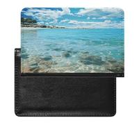 Scenic Sea Water Passport Holder with 3 Card Slots, Portable PU Leather Travel Wallet, Slim Protective Cover for Passport, ID, Credit Cards