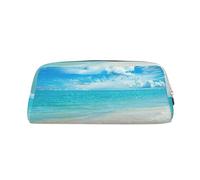 Scenic Sea Water Printing Leather Pencil Pouch Pen Case Elegant and Practical Bag for Students Perfect for Office School