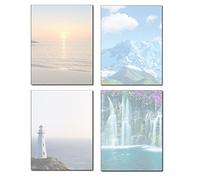 Scenic Stationery Variety - 4 Beautiful Designs - 80 Sheets - Lighthouse, Waterfall, Mountain, & Ocean Beach Sunset