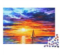Scenic Sunset Sailing 1000 Pieces Jigsaw Puzzle for Adults Thickened Paper Brain Training Sunset Boat Paper Puzzle Wall Art Relaxation 70x50cm/1000pcs
