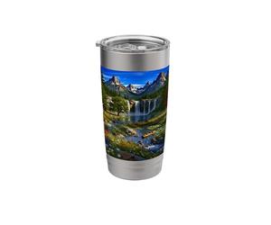 Scenic Waterfall Mountain Flower Field Nature Wilderness Stainless Steel Insulated Tumbler