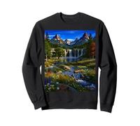 Scenic Waterfall Mountain Flower Field Nature Wilderness Sweatshirt