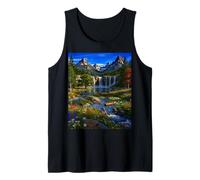 Scenic Waterfall Mountain Flower Field Nature Wilderness Tank Top