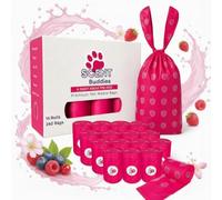 Scent Buddies Berry Bomb Scented Dog Poo Bags with Handles Extra Thick 20 Micron Leakproof Pink Poop Bags for Large Dogs Large Compostable Carrier for Pet Waste Box of 16