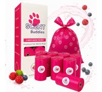 Scent Buddies Berry Bomb Scented Dog Poo Bags with Handles Extra Thick 20 Micron Leakproof Pink Poop Bags for Large Dogs Large Compostable Carrier for Pet Waste Box of 10