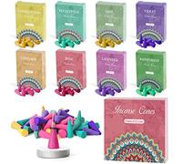 Scent-Hi 120 Incense Cones with Holder, 8 Pack Mixed Scents Gift Set | 8 Scents: Rose, Sage,Lavender, Violet, Cinnamon, Eucalyptus, Sandalwood, Rain Forest Incense Cones for Home, Yoga, Meditation