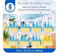 Scent-Hi Plug In Air Freshener Refill Compatible with Febreze 3Volution, 8 x 20ml, Linen Cotton Ocean with Hawaii Vanilla Sandalwood, Fresh Rotating Scent for for Bathroom Hallway Home
