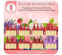 Scent-Hi Plug In Air Freshener Refill Compatible with Febreze 3Volution, 8 x 20ml, Raspberry Jasmine Berries with Lavender Eucalyptus Sage Floral, Bright Home Fragrance for Bedroom Bathroom Home