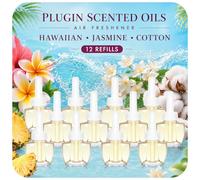 Scent-Hi Plug in Air Freshener Refills 12 Pack - Compatible with Air Wick & Glade Scented Oil Refills, 19ml Long Lasting Home Fragrance in Hawaiian, Cotton & Jasmine for Bathroom, Kitchen & Bedroom