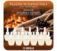 Scent-Hi Plug in Air Freshener Refills 12 Pack, Home Fragrance Plug in Diffuser Refill, Compatible with Air Wick & Glade Plugin(Black Currant, Wool Blanket, Hot Chocolate, Warm Fireplace)