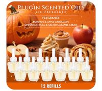 Scent-Hi Plug in Air Freshener Refills 12 Pack, Home Fragrance Plug in Diffuser Refill, Compatible with Air Wick & Glade Plugin(Pumpkin, Apple Cinnamon, Cinnamon Roll, Salted Caramel Cream)