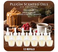 Scent-Hi Plug in Air Freshener Refills 12 Pack, Home Fragrance Plug in Diffuser Refill, Compatible with Air Wick & Glade Plugin(Spruce, Caramel, Espresso, Raspberry Cinnamon)