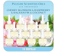 Scent-Hi Plug-in Air Freshener Refills, Long Lasting Cherry Blossom, Raspberry, Balsam Fir & Coconut Scented Oil Refills for Air Wick & Glade Devices, 12 x 19ml Home Fragrance for Livingroom & Hallway