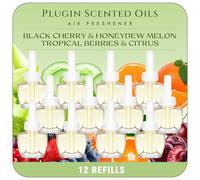 Scent-Hi Plug-In Refill 12 Pack - Infused with Black Cherry, Tropical Berries, Citrus & Honeydew Melon, Compatible with Air Wick & Glade Devices, Home Freshener for Livingroom & Hallway(19ml Each)