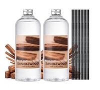 Scent-Hi Reed Diffuser Refill 1000ml, Sandalwood Scent with 12 Reed Sticks | Warm Woody Home Fragrance with Natural Essential Oils, 2 x 500ml Oil Refill for Long-Lasting Aroma in Living Room and Office
