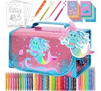 Amitié Lane Scented Markers for Kids - Art Kits for Kids 6-9 - Mermaid Gifts for Girls, Colouring Kit Includes Smelly Markers, Dot Markers, Sparkly Mermaid Pencil Case - Art Set for Girls Ages 8-12
