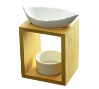 Scented Burner Leaves - Melting Scented Wax Burner - Diffuser for Essential Oils and Fragrances - Candle Holder Aromatherapy - Candle Holder Made of Wood and Ceramic - Height: 13 cm - Zen'Arôme