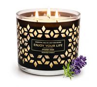 Scented Candle 3 Wick, Large Jar Candle with Lid 14 oz Soy Wax Essential Lavender Wood for Home Fragrance Gift Set for Her, Home Decor Up to 75 Hours Aromatherapy for Women Wife Mother Gifts