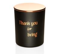 Scented Candle Gift with Heartfelt Thank You Message - Gin & Tonic Fragrance, Handmade Luxury Soy Wax in Black Jar with Rose Gold Lid - Present for Women & Men, Thank You for Being