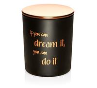 Scented Candle Gift with Inspirational & Ambitious Quote - Gin & Tonic Fragrance, Handmade Luxury Soy Wax in Black Jar with Rose Gold Lid - Present for Women & Men, Dream It - Do It