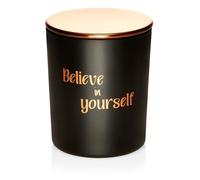 Scented Candle Gift with Motivational & Positive Quote - Gin & Tonic Fragrance, Handmade Luxury Soy Wax in Black Jar with Rose Gold Lid - Present for Women & Men, Believe in Yourself