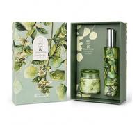 Scented Candle & Room Spray Gift Set - Cool Mint Leaf, Eucalyptus & Fresh Herbal Fragrance | Glass Jar Candle with Matching Room Spray | Presented in Botanical Book-Style Box (Mint & Eucalyptus)