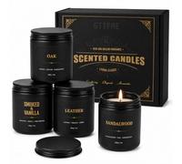 Scented Candles for Men, 4 Pack 200g Candle Gift Set for Him with Gift Box, Oak, Smoked Vanilla, Leather & Sandalwood, Black Jar Candles for Birthday, Christmas & Father’s Day