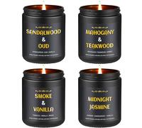 Scented Candles for Men, 4 Pack Mens Candle Set, 27oz Soy Wax, 200 Hour Burn Time, Relaxation Gifts for Men, Sandalwood Oud/Mahogany Teakwood/Smoke Vanilla/Jasmine Candle Gift Set
