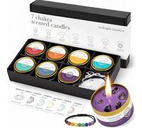 Scented Chakra Candles Set with Chakra Crystal Bracelet - Aromatherapy Soy Candles for Meditation, Healing, Yoga & Relaxation Gift Set