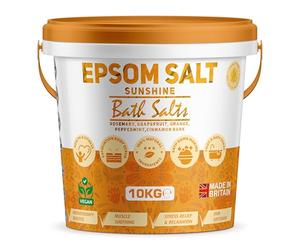 Scented Epsom Bath Salts 10kg Infused with Sunshine Essential Oil, 100% Natural Mineral Salts - Supports Sleep and Relieves Aching Muscles Magnesium Sulphate Foot Soak Bath Epsom Salt