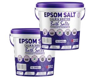 Scented Epsom Bath Salts 25kg - Calm & Soothe with Lavender & Chamomile Essential Oils | 100% Natural Magnesium Sulphate | Infused Bath & Foot Soak for Sleep, Stress Relief & Muscle Recovery