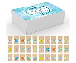 Scented Epsom Salts Box Hamper Magnesium Sulphate Bath Salt 30x35G Variety Gift Hamper Box Pack by 1n Bath Body Spa Ideal for Relieving Sore Muscles, Reduces Inflammation